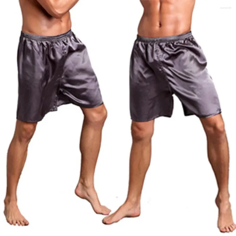 Mäns sömnkläder Sexig man hem Silk Satin Pyjamas Shorts Sleep Bottoms Casual Solid Color Men Nightwear Pyjamas Half Pants Byxor