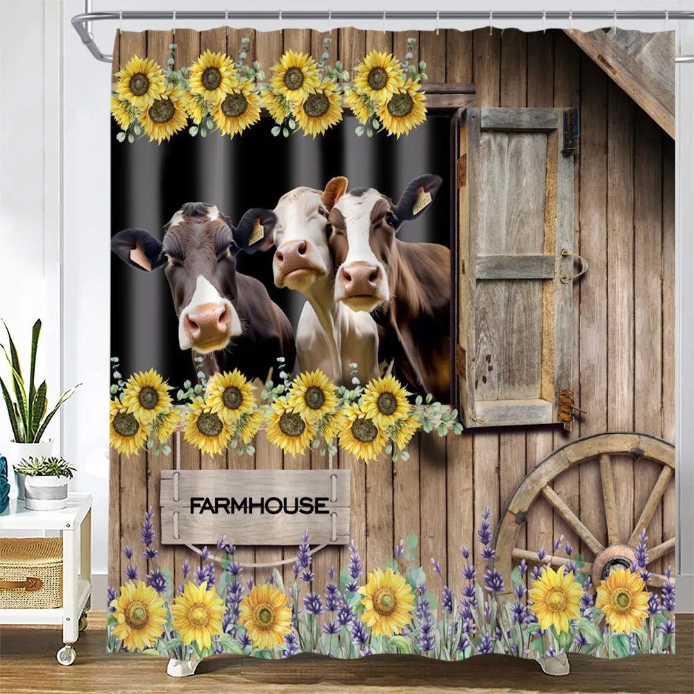 Cortina De Ducha De Vaca De Tierras Altas De Granja: Decoración De Baño  Rústica Con Diseño De Molinos De Viento Y Ganchos De 10,02 € | DHgate, image size:1000x1000