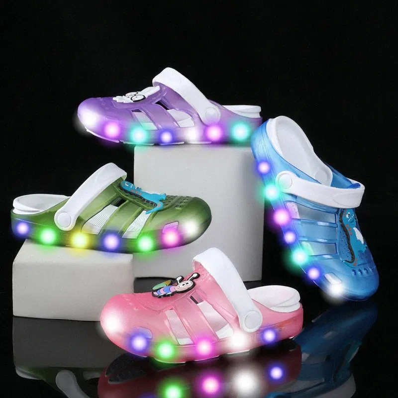 kids slides LED lights slippers beach sandals buckle outdoors sneakers shoe size 20-35 T64M#