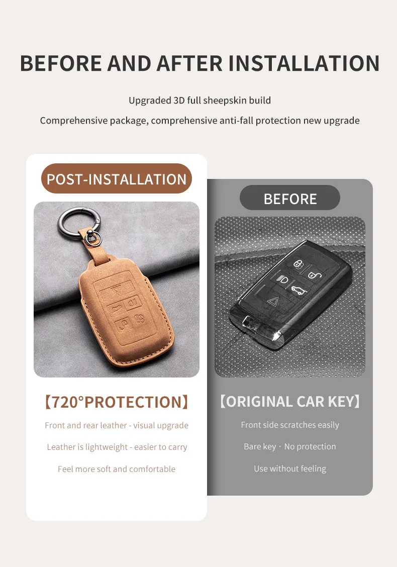 Leather Car Key Case Cover Holder Shell Keychain for Land Rover Range ...