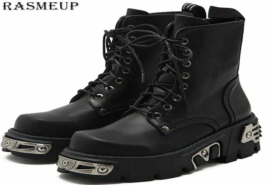 Rasmeup 6cm Plateforme de style punk Femmes Boots de la cheville Femmes039 Moto-cycle Botte de mode Fashion Ladies Chaussures Chaussures Metal Decor Noir 201108912718654