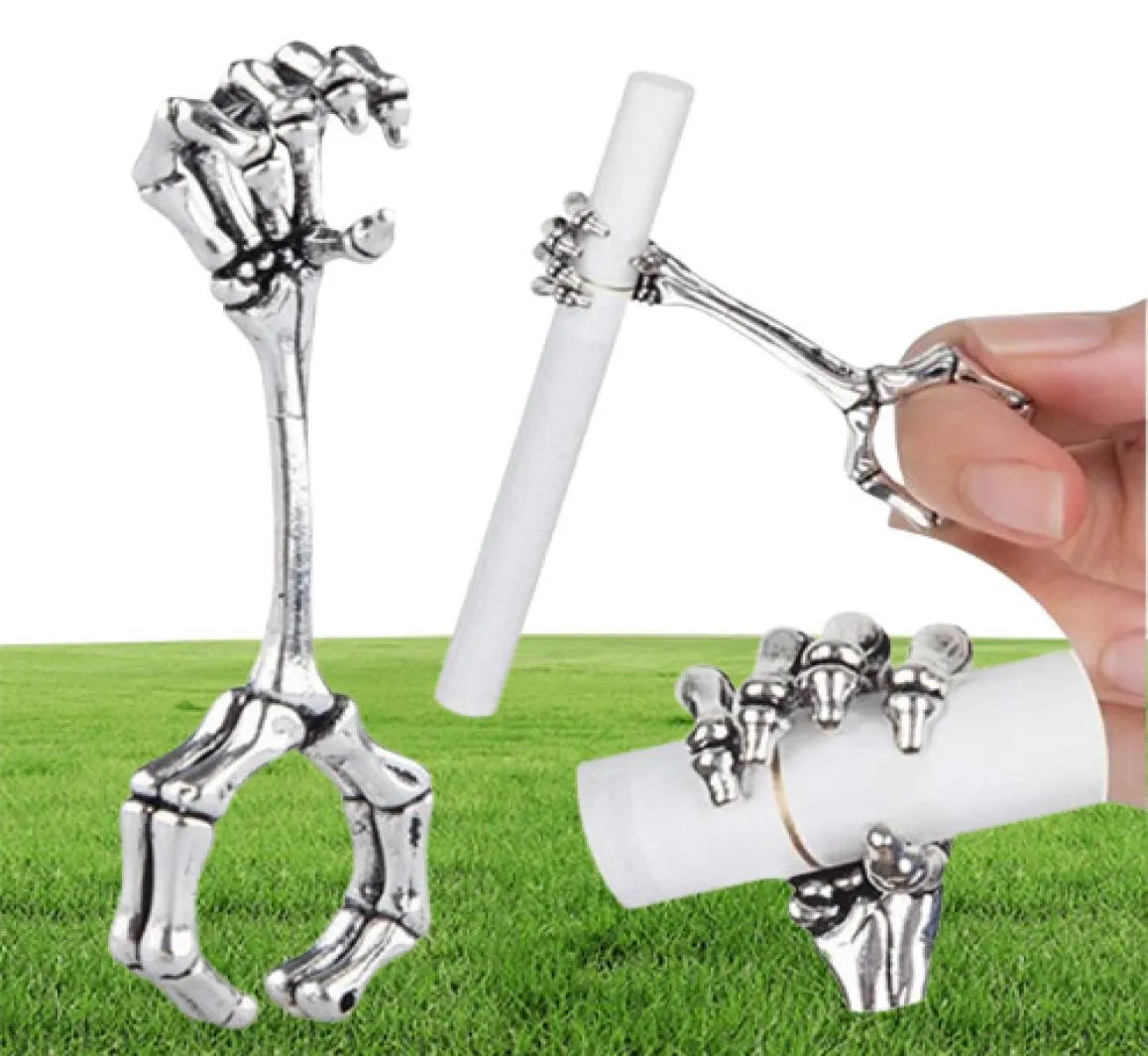 hand bone Smoking Cigarette smoke shop holder smoking rings thick clip skeleton pattern joint ring finger accessories metal pipe b6005190