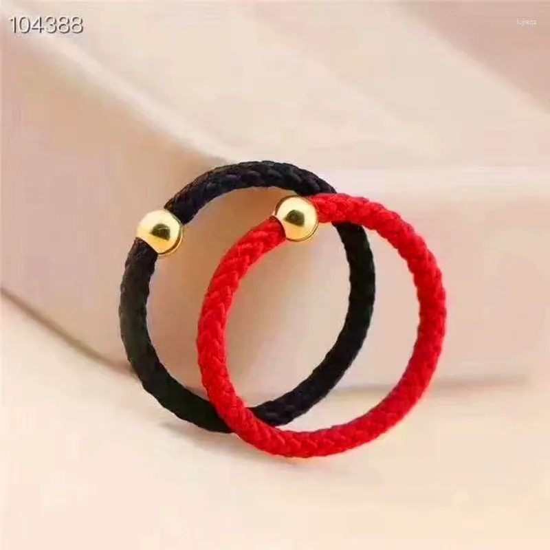 Cluster Rings Fashion Gold Plated Round Bead Hand Woven Red Rope Ring Lovers Lucky Jewelry Gift For Relatives