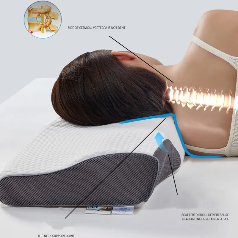 DreamReal Natural Latex Cervical Oreiller ergonomique Orthopedic Neck Pain Worew for Back Somber Sleep Sleeper Pillow