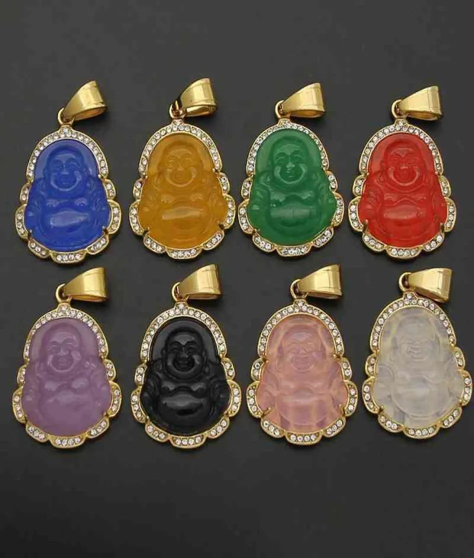VAF Целое зеленое золото нефритовое будда мини -маленькое розовое оранжевое лавандовое кольцо Будда Бхудда Будда Каменное подвесное ожерелье3878696