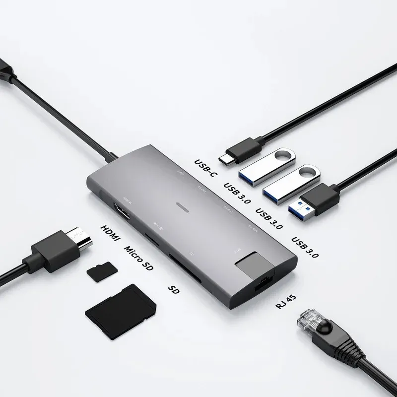 USB Hub Type C Hub 8in1 Docking Station 6/8/9 Port Multi Splitter Adapter لـ MacBook PC Computer Notebook Accessories