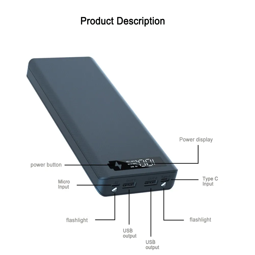 Съемный QC3.0 USB LCD -дисплей DIY 10x18650 Аккумулятор питания питания портативная внешняя коробка переносимого блока Powerbank для телефона