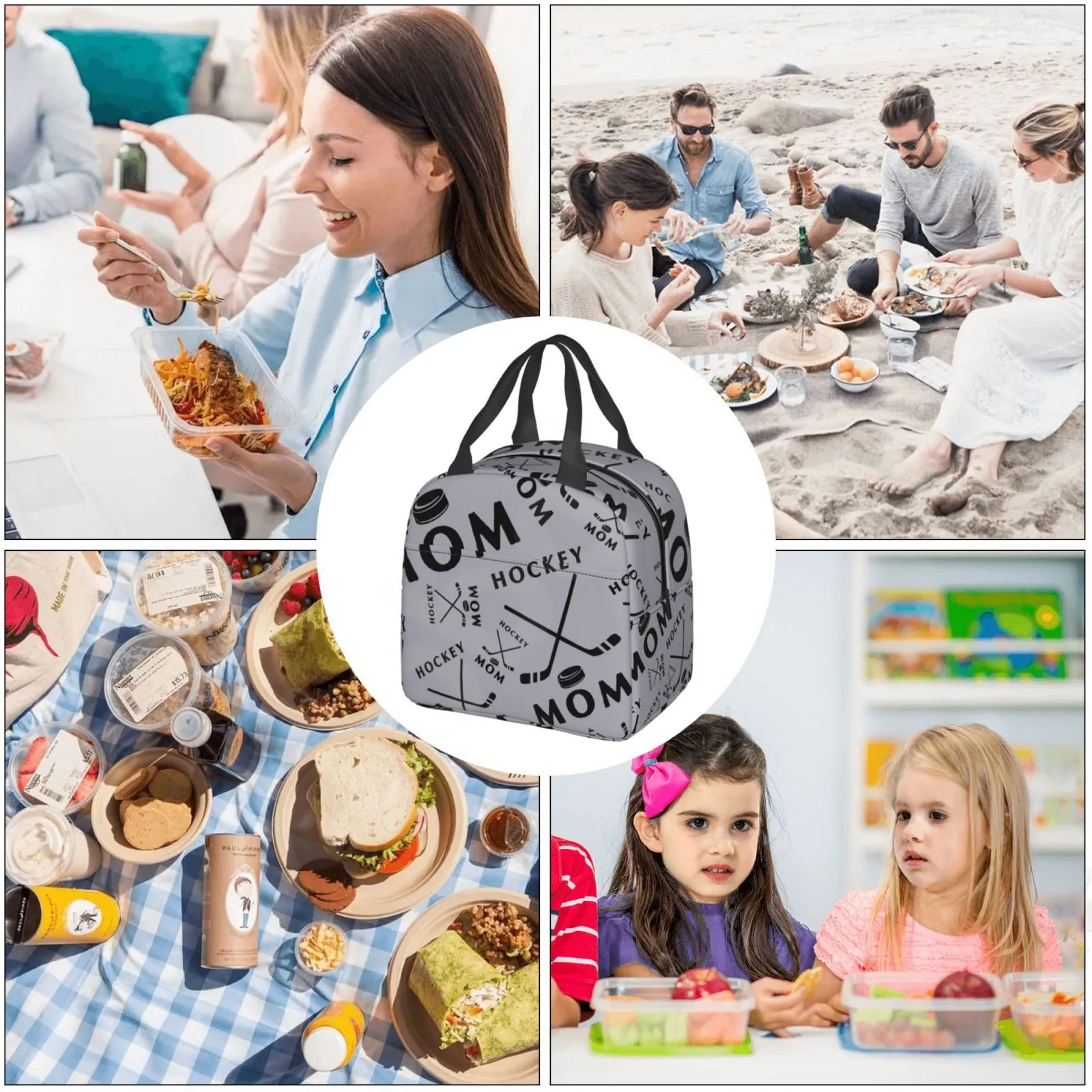 Hockey Mom Womens Lunchbags Isolierte Bento -Tasche wiederverwendbare thermische Lunchbox für Arbeit Picknicks Einkaufstaschen für Frauen