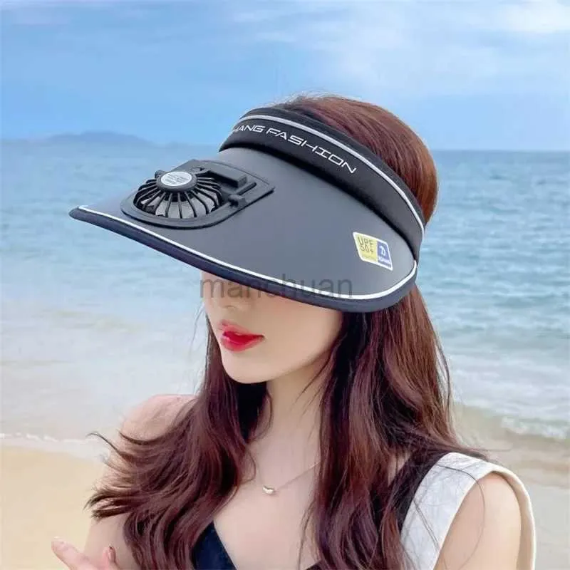 Visores largura Chapéus de balde Chapéus de verão Viseira de UV Visor Women Beach Regulamento de 3 velocidades Fã elétrico Fã de Chapéu vazio Holiday Holiday Sunshade Bicycle Hat 24412