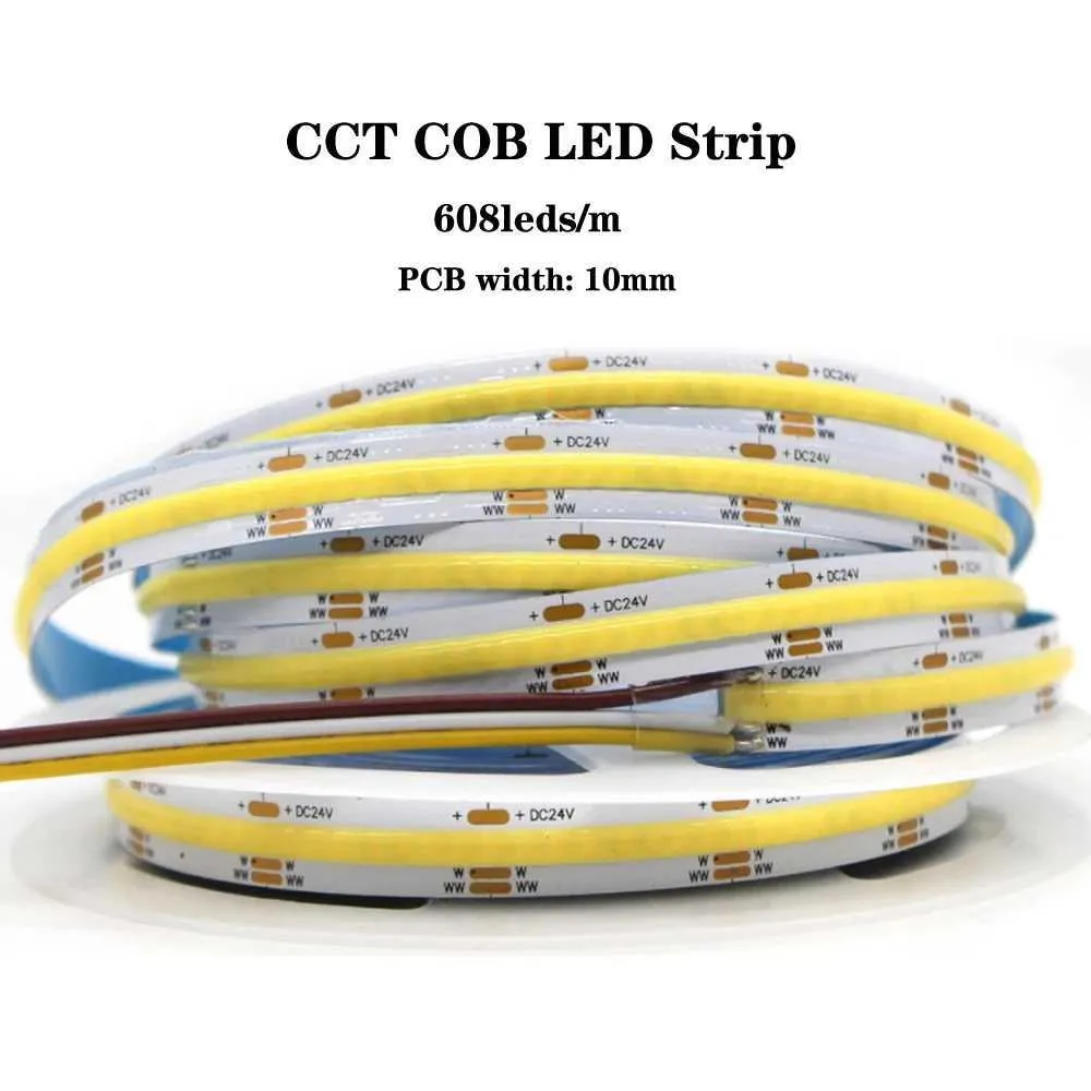 COB LED Strip Light – 16.4ft/5M, 3000K Warm White, 24V Dimmable With Remote, CRI90+, 8mm Wide, For Cabinet/Backlight
