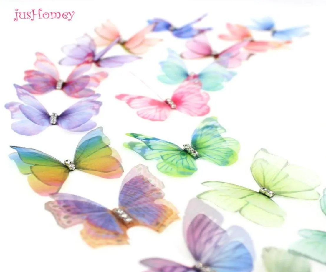 100st Gradient Color Organza Fabric Butterfly Appliques genomskinlig Chiffon Butterfly för Party Decor Doll Embelling Y2009037069472