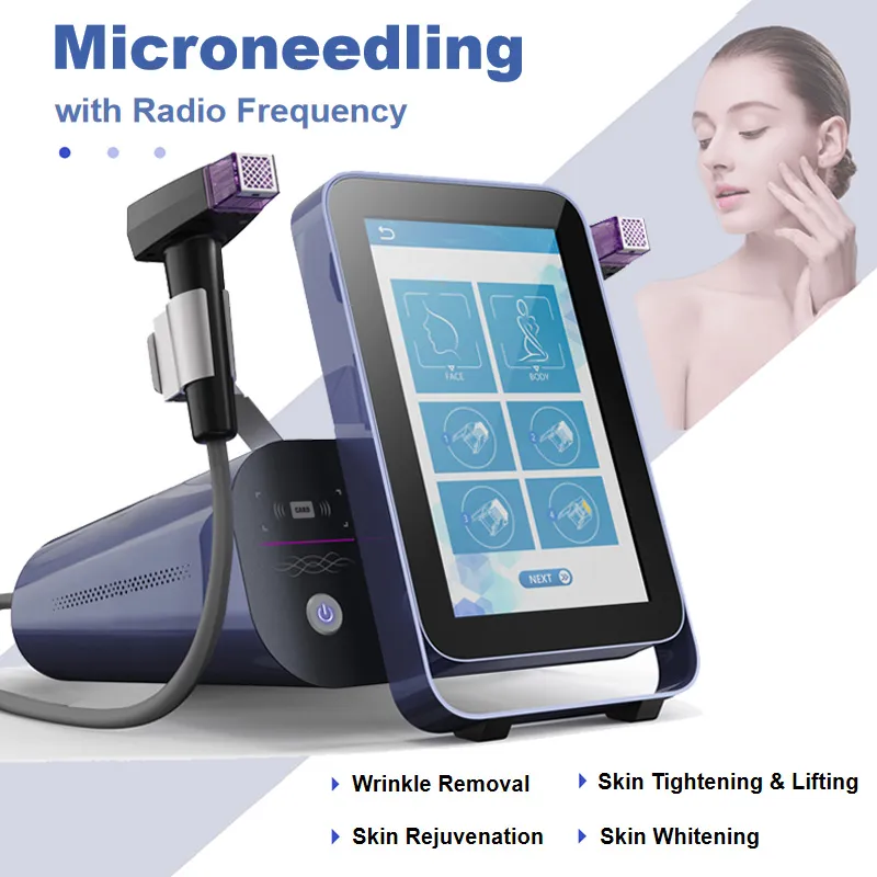 Microneedle RF Skin Tightening Wrinkle Removal Machine 2 Handles Fractional Radio Frequency Acne Scar Stretch Mark Removal Skin Rejuvenation Beauty Equipment