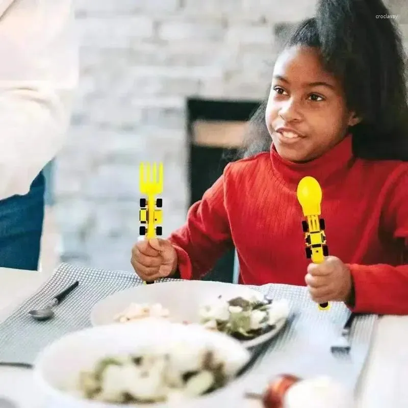 Akşam yemeği setleri çocuk oyuncak seti restoran sofrası yaratıcı buldozer ekskavatör kürek kaşık çatal besleme yapıcı