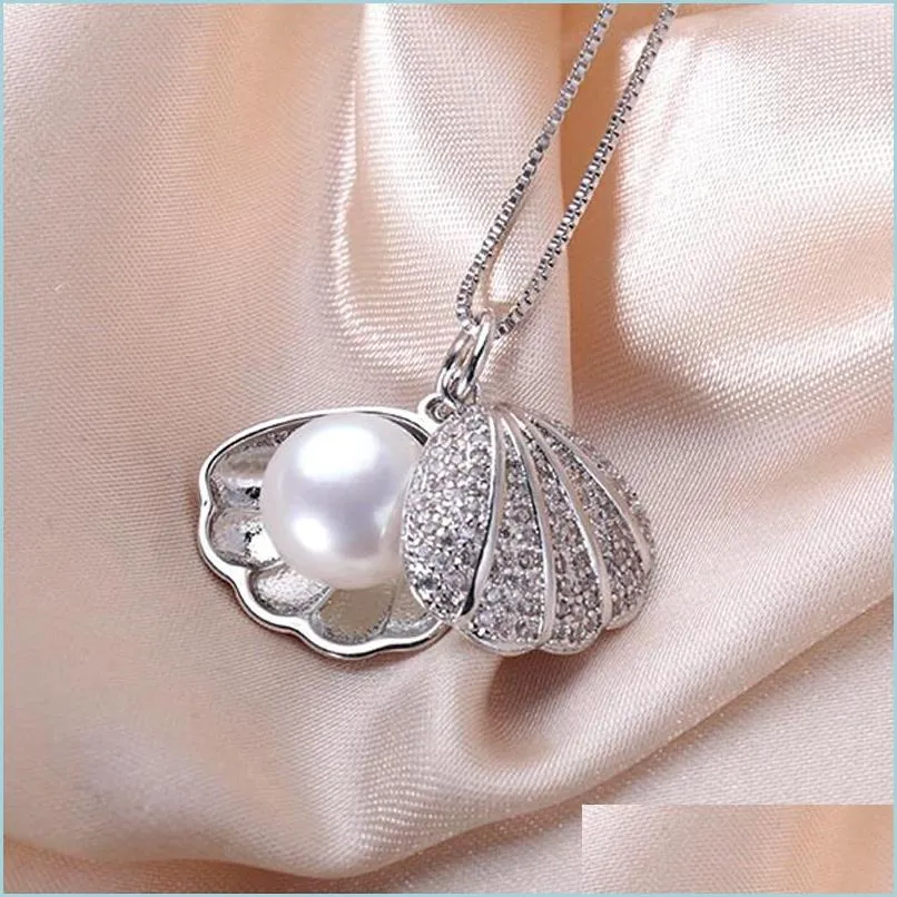 Pendant Necklaces Zircon Shell Pearl Jewelry Necklace Freshwater 925 Sier Choker For Women Statement Wedding Gift Drop Delivery Penda Dhcna