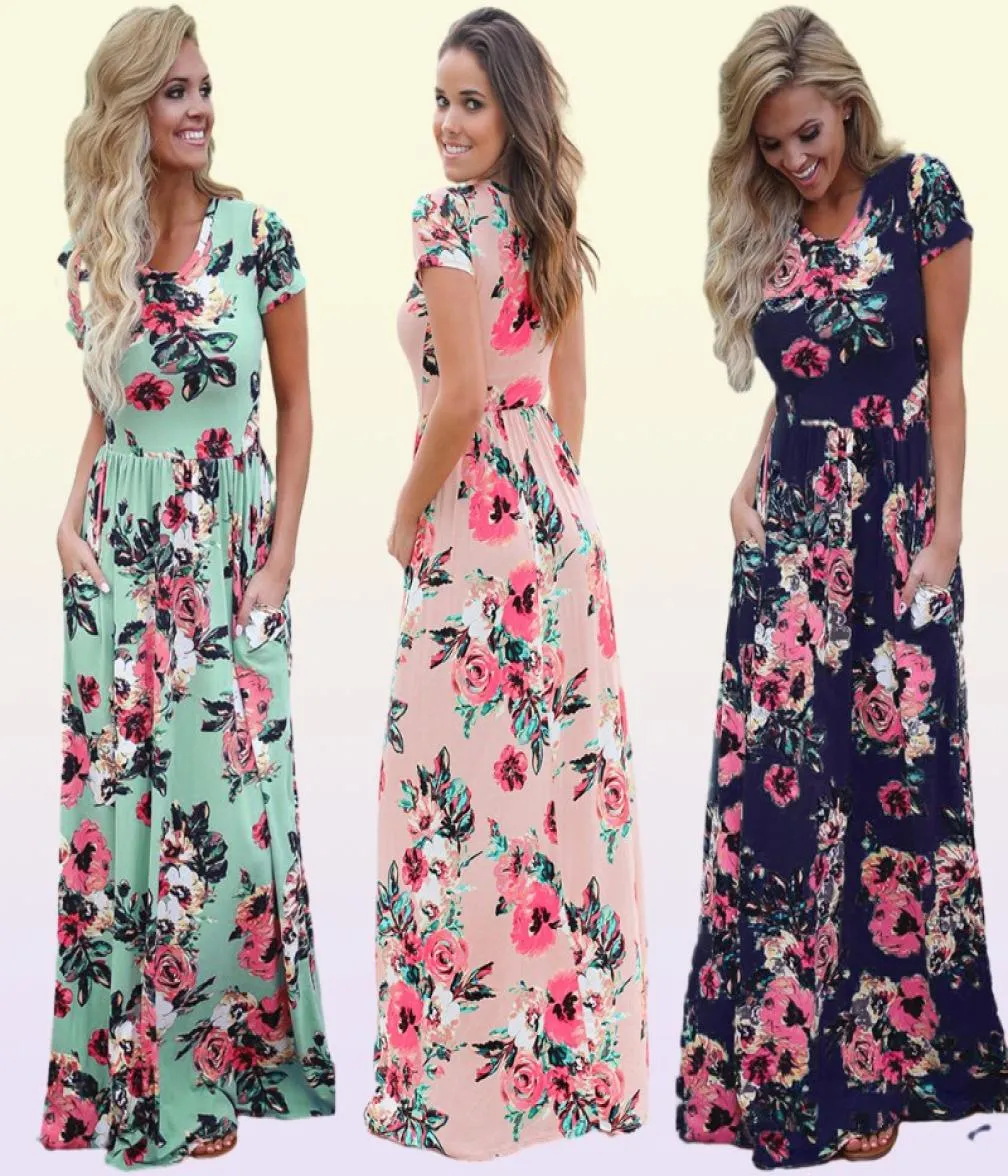 2019 Floral Print Boho Beach sukienki Kobiety długa sukienka maxi sukienki damskie sukienki z krótkim rękawem impreza kobieta sukienka swobodna 2242985