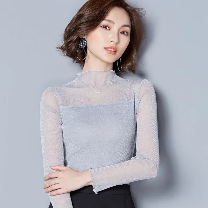 マメLamé Jersey High Neck Sheer Top Lame Jersey High Neck Sheer Top