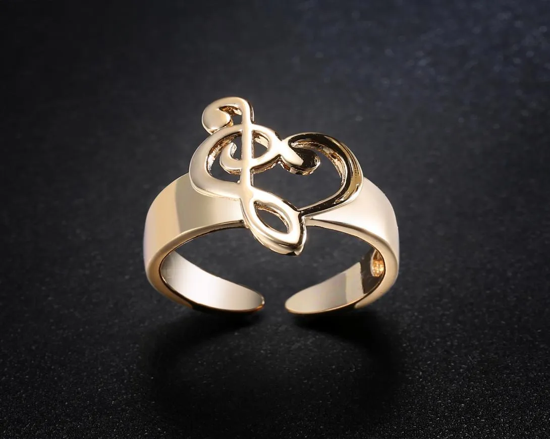 Shining Women Jewelry Gold Plated Silver Music Note Bow Ring för bröllopsöppning Justerbar ring9885272