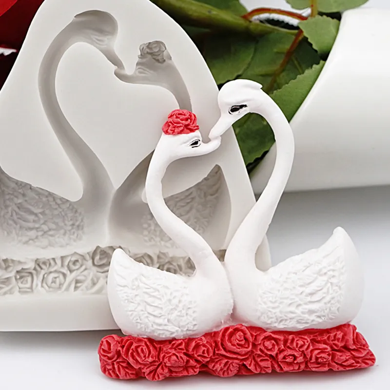 couple Swan Shape Moule de silicone Fondant Chocolate Resin Aroma Stone Savon Moule pour pâtisse