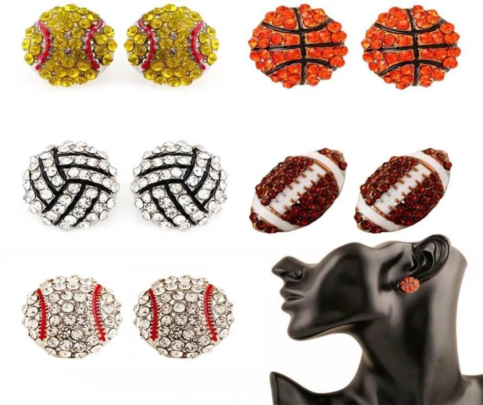 Sports Ball Shape Stud örhängen Charm Crystal Basketball Volleyball Baseball Softball Earrings Women Girl Jewel Creative Gift2738297