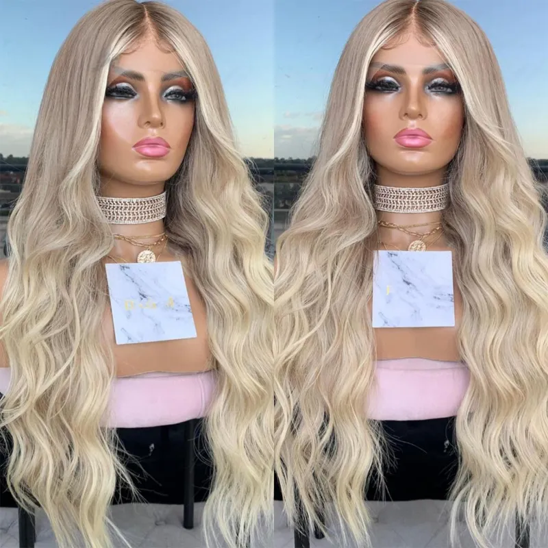 Brazilian Human Hair Lace Front Wig, Body Wave, Ombre Ash  display picture 2