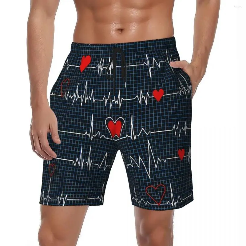 Mäns shorts elektrokardiogram bräde sommar kawaii cool stilen strand man sport fitness snabb torrmönster badstammar