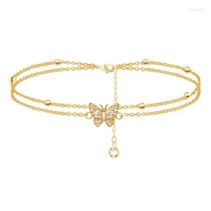 Anklets Zircon Crystal Butterfly Ankle Bracelets For Women Multilayer Anklet Women`s Shaped Initial Jewelry Gifts Her