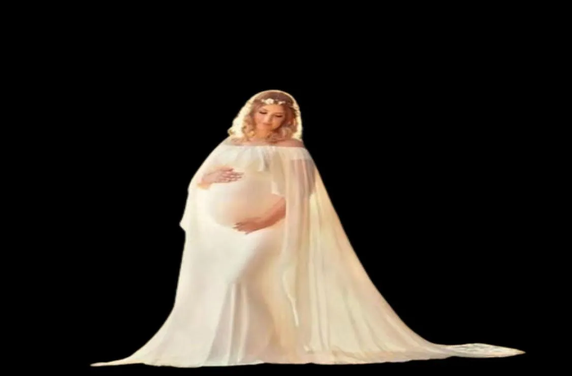 Chiffon sjal klänning moderskapspografi rekvisita elegant maxi klänning graviditet klänning axelfria moderskapsklänningar för po shoot7299303