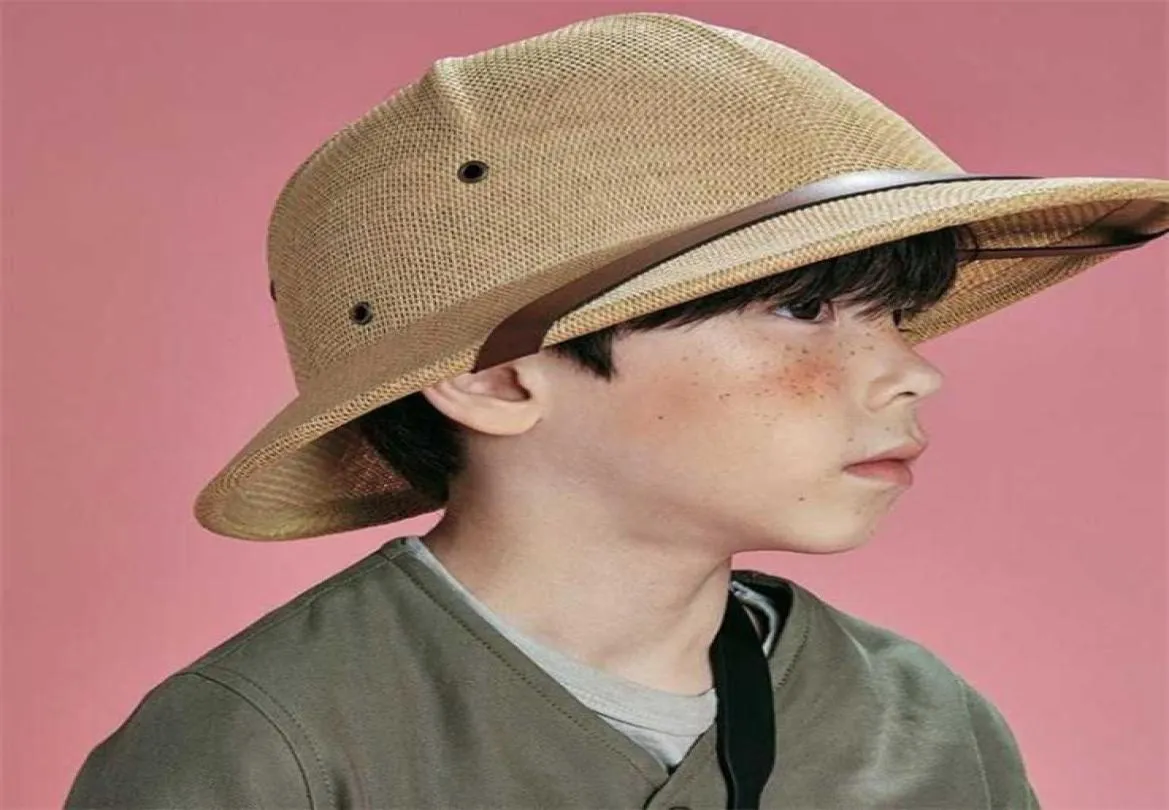 Child Toquilla Straw Capacete Pith Sun Hat para menino menina Garota Vietnã Armador Parentchild Dome Safari Jungle Miners Cap 22010555666711