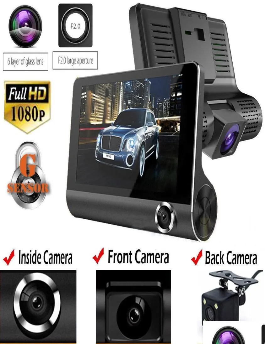 الأصلي 4 Car DVR كاميرا فيديو مسجل خلفي عرض ith اثنين من كاميرات داش كام DVRS Dual Lens جديد الوصول Drop Deliv Dhjux5120427