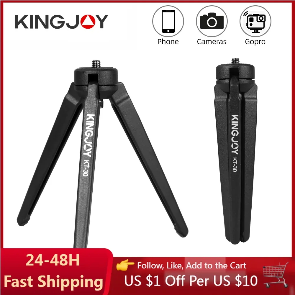 Tripods Kingjoy Mini Tripod Aluminium -Legierung Desktop Tabletop Telefon Tripode Standhalter mit 1/4 "Schraube für GoPro -Kamera DSLRS Camcorder