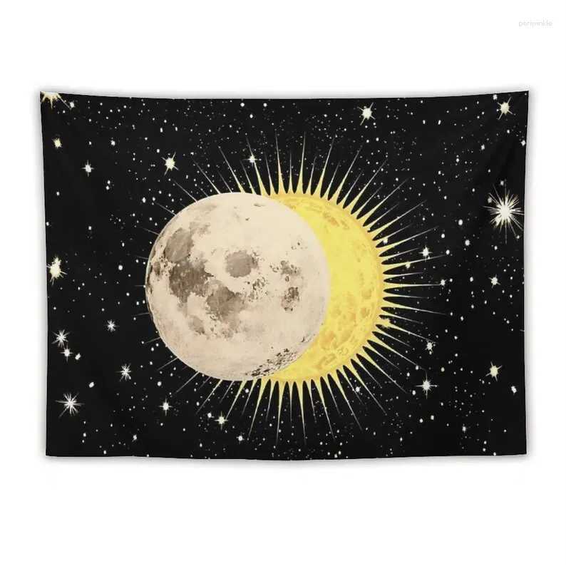 Tapisserier Sun and Moon Tapestry - Burning With Star Mystic Wall Hanging For Bedroom Estetic Black White Beach Filt