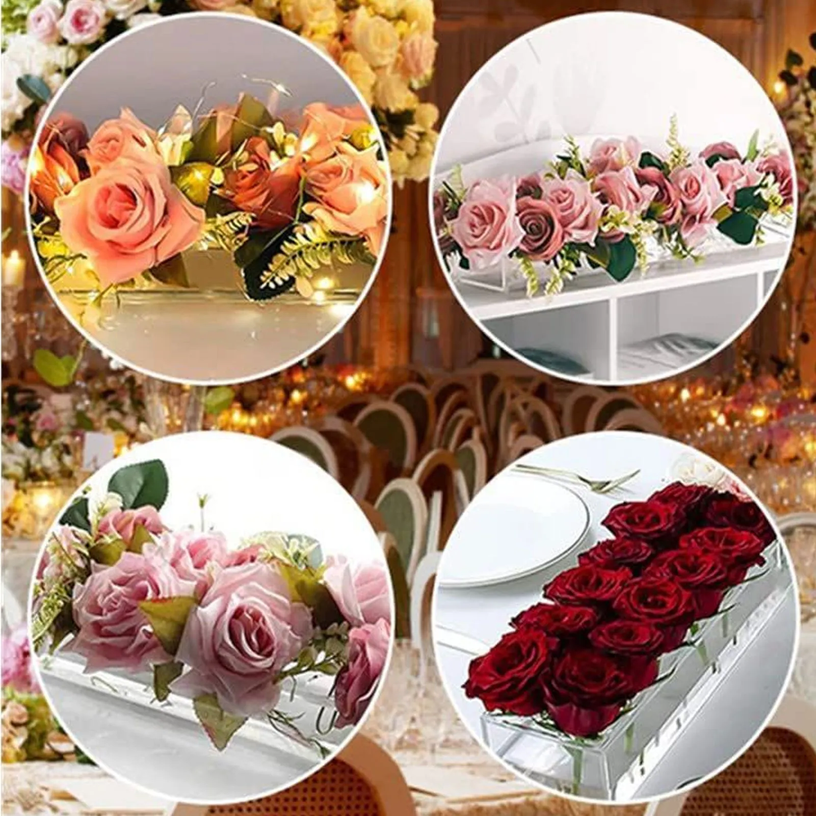 Duidelijke rechthoekige bloemen middelpunt Duidelijke acrylbloemvaas voor eettafel Huwelijksfeestje Home Decoratie