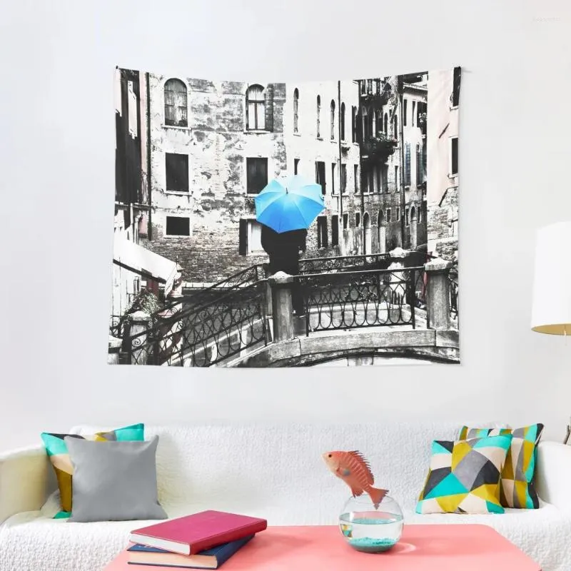 Tapestries Blue Umbrella In Venice Tapestry Decoration Bedroom Decorative Wall Mural House
