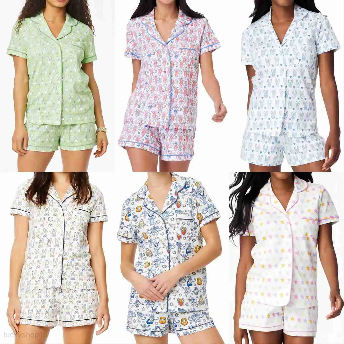 Diseñador Lindo Roller Rabbit Pajamas Set Y2K Monkey Prefabricada Impresión Pajama de 2 piezas Camisas de manga corta Corta Camiseta Pj Shorts Casual Womens Camiseta