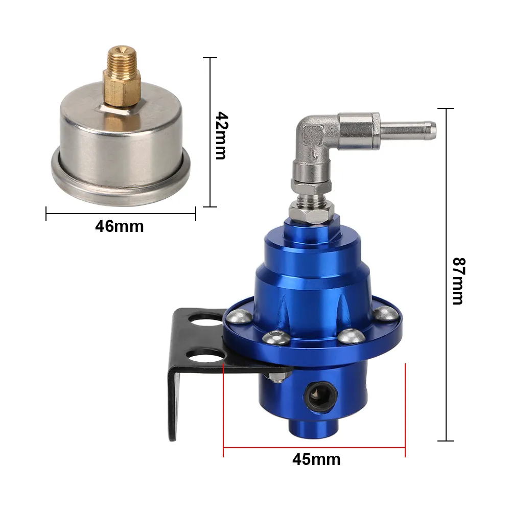 Fuel Pressure Regulator Kit with Adjustable Gauge Aluminum Vehicle ...