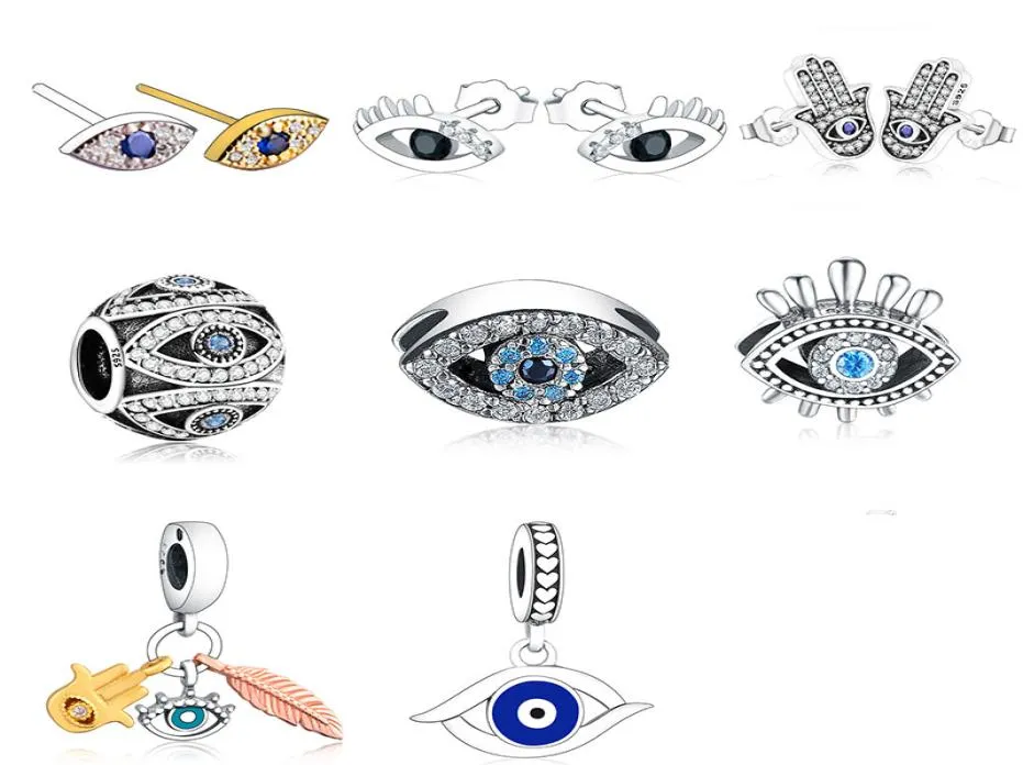 925 Silver Fit P Charm 925 Bracelet Bracelet Neckalce 925 Sterling Silver Trunk Turkey Blue Evil Eye Zirconia Bead charms set Pendant DIY Fine Beads Jewelry2412312