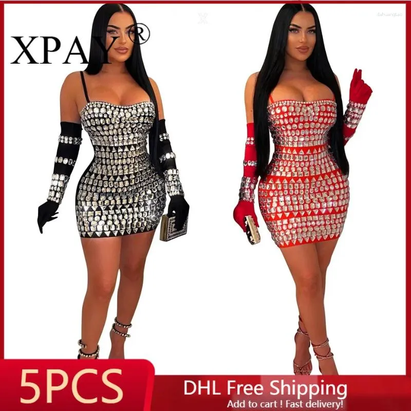 Casual Dresses 5pcs Wholesale Bulk Items Lots Diamond Sexy Belt Gloves Long For Women 2024 Summer Fashion Mini Dress Party X13328