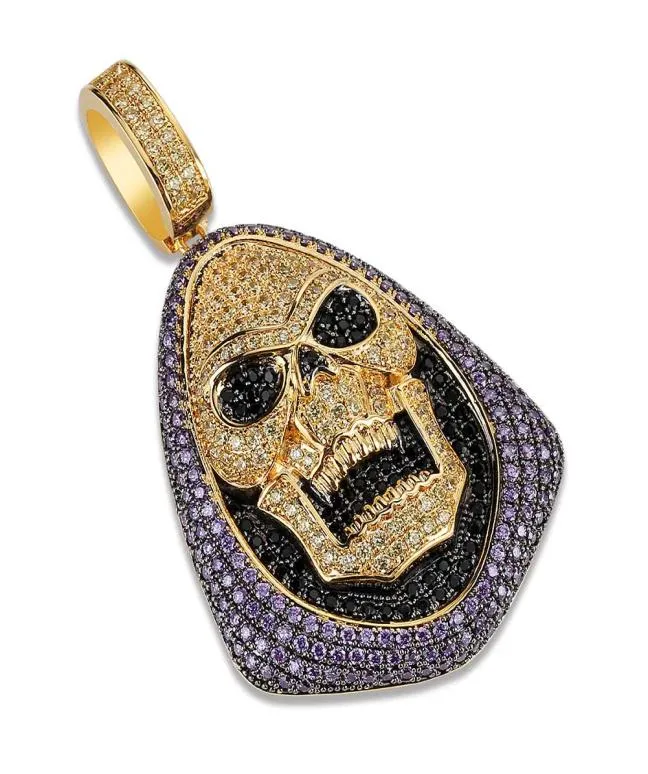 18k Gold vereisert Skeletor Anhänger Halskette mit Tenniskette Kupfer Hip Hop Gold Silber Farbe Herren Frauen Charme Kette Schmuck 3185114