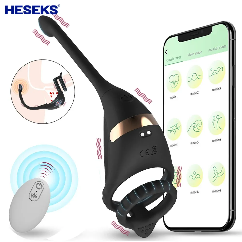 Massager Heseks 남성 항문 진동기 추력 전립선 자극기 고환 마사지 지연 사정 링 앱 제어 성 장난감 남성