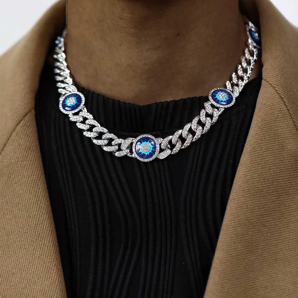 Nouveau design Fashion Jewelry Colliers personnalisés Collier Iced Out Chunky Evil Eye Cubain Chain Link