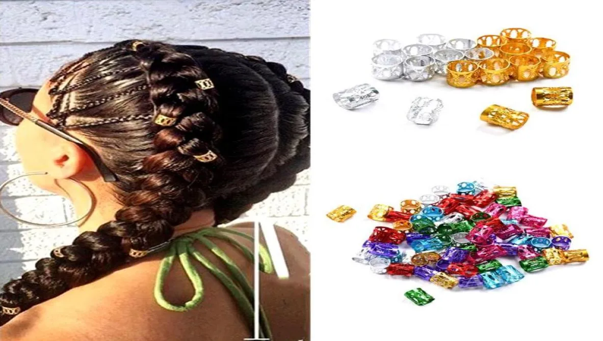 Sacs de rangement 100 pcsbag Hair Dred Traids Gold Silver Micro Lock Tube Beads Cuffs Ajustement Cups pour accessoires africains4997261