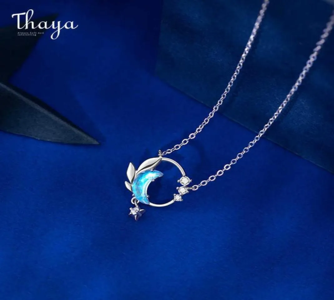 Thaya Real 925 Silver Neck45cm Crescent Necklace Pendant Zirconia Light Blue for Elegant Fine Jewelry Gift 2106218311218