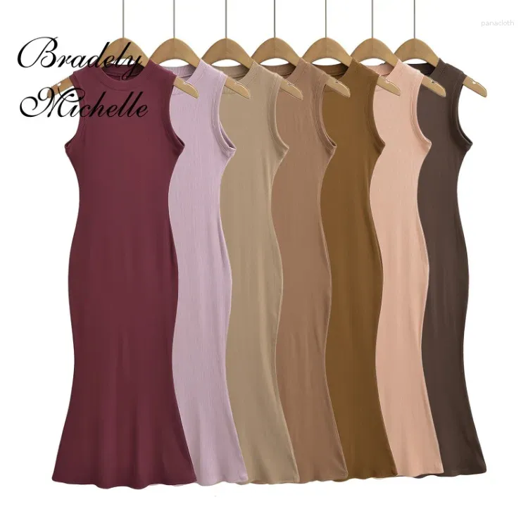 Casual Dresses Fishtail Thin Dress For Women Pullover Sleeveless Bodycon Crewneck Sexy Summer High Strecth Fitness Beach