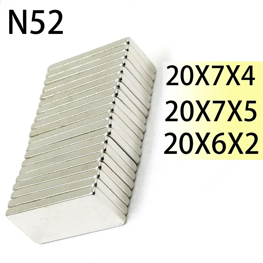 N52 20X6X2 20X7X4 20X7X5 20X9X5 Neodimyum Çubuk Blok Güçlü Mıknatıslar Arama Manyetik Çubuk Ndfeb Square Proje Buzdolabı Mıknatıs