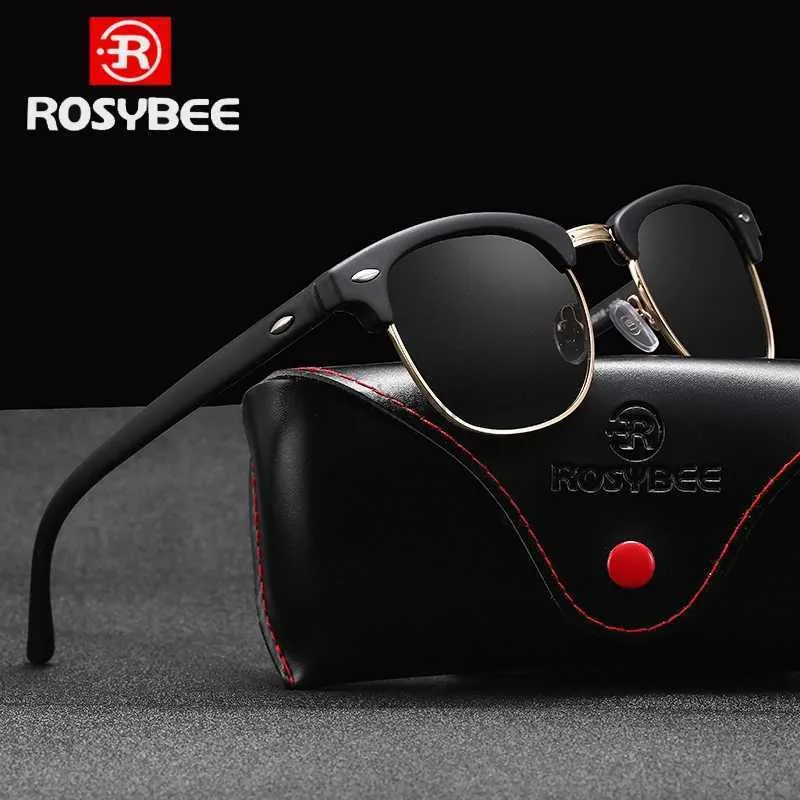 Gafas de sol Rosybee UV400 Gafas de sol polarizadas Hombres Mujeres Classic Grao Retro Retro Cubra Man Driving Shades Fashion Male Oculos 240412