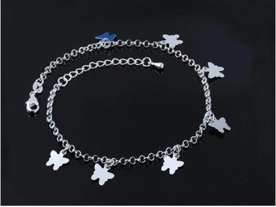 Sterling silver 925 women anklets womens jewelry machined butterfly ankle bracelets charms for bracelets7191893