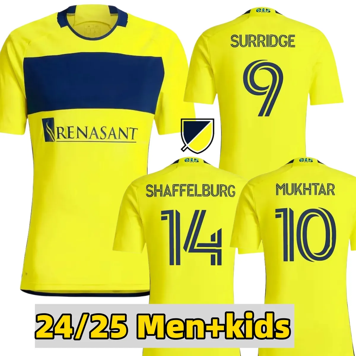 24 25 Soccer Jerseys Nashville Moore Mukhtar SC Bunbury Leal Zimmerman Zubak 2024 Fotbollskjorta man i Black Kit Anunga Freeman Sapong Fafa Amiche Maillots