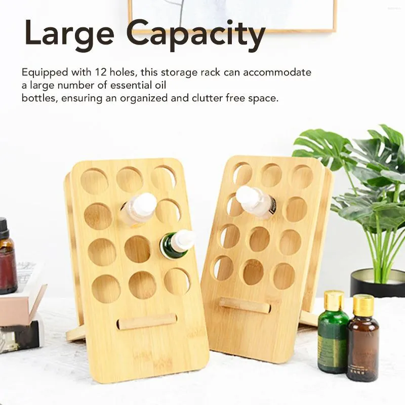 Bottiglie di stoccaggio porta portabicchiere da olio essenziale in bambù 12 fori porta bottiglia supporto per salone di bellezza