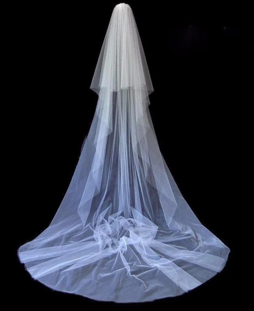 Cut Edge Two Layer White Wedding Veil 2T Long Ivory Tulle Bridal Veils With Cam Custom Made Wedding Accessories1592040