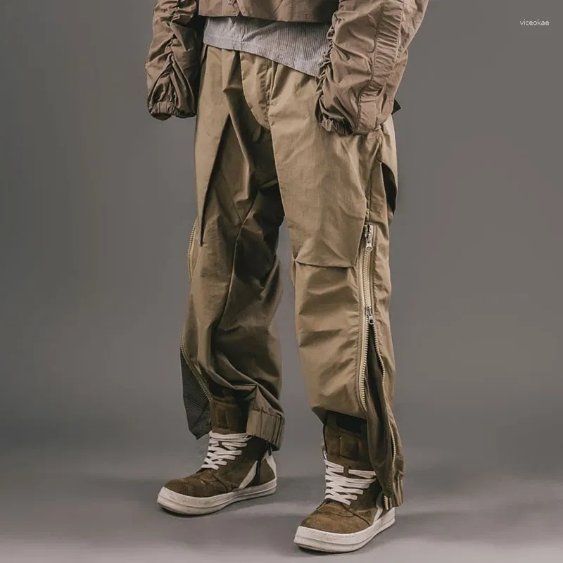 Pantalon pour hommes Techwear Loose Multiful Zip Nylon Sportswear Hip Hop Mid-High Taist Cargo